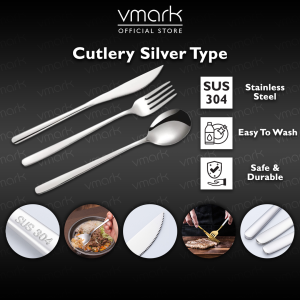 VMARK Stainless Steel Spoon Fork Dinner Lunch Tableware Stainless Steel Cutlery Set Door Gift Souvenir Dinnerware Sudu Garfu Picnic不锈钢餐具