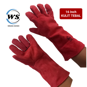 Welding Gloves Sarung Tangan Safety Las Panjang 16 Inch Merah Bahan Kulit Asli Tebal Murah