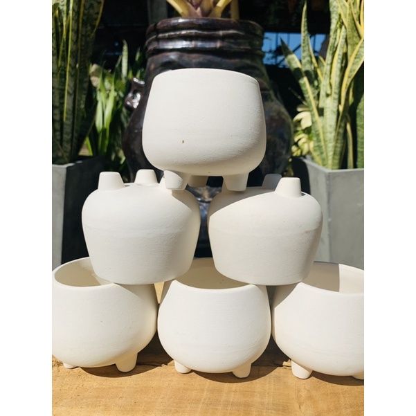 กระถางดินเผาสีขาวทรงนมวัว 3.2 นิ้ว ดีไซน์น่ารัก