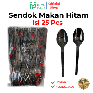 Sendok Makan Plastik Hitam isi 25 pcs Sendok Catering Kuat Panjang