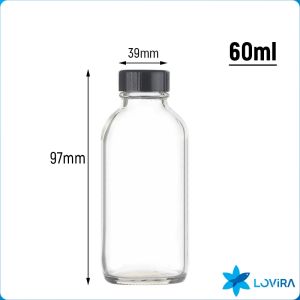 60ml Small Glass Bottle with Lid Leak-Proof Clear Boston Bottle for Juice,Milk Whiskey 1Pc