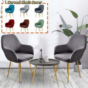 FDYRU Plaid Curved Chair Cover All-wrap Elastic Wear for Chairs Simple Flannel Solid Color Seat Protection House Decoration