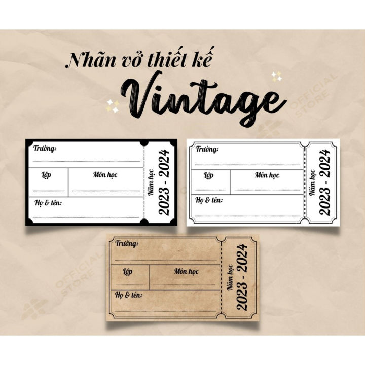 Nhãn vở thiết kế Vintage phong cách vé cổ điển