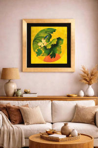 ( Tặng kèm khung sơn mài cao cấp)✨ TRANH SƠN MÀI - HOA SEN & CHIM - SIZE 60X60 CM / DÁT VÀNG CAO CẤP ✨