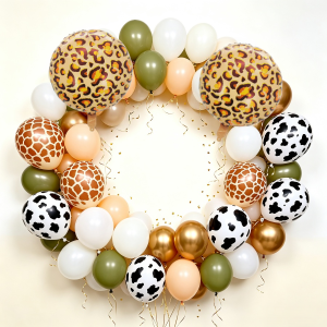 60pcs balloon set leopard print farm theme balloons with leopard print round foil balloons perfect for American retro wild farm themes outdoor picnic parties jungle party decorations girls sassy birthday parties and party balloon decorations.