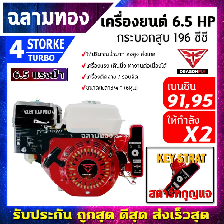 เครื่องยนต์เบนซิน 6.5 แรง 4 จังหวะ พร้อมเครื่องสูบน้ำ