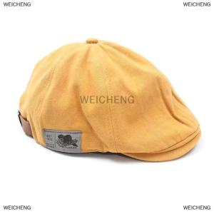 [COD] WEICHENG 2025 New Mens Vintage Linen Fashion Hip Hop Solid Beret Side Label Womens Hat Vintage Beanie Crowd Style Sun Beret