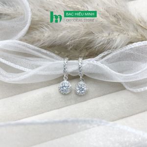 Hoa Tai Bạc Ta 925 Tròn Đính Đá Bạc Hiểu Minh HT391