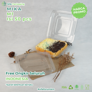 Mika Kue Jumbo Plastik Kotak Besar M1 Kotak Makanan Mika Persegi Kue Bolu Kemasan Sekali Pakai isi 50 pcs