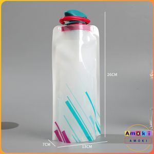 Amoki 700ml Travel Collapsible Folding Drink Water Bottle Sports Kettle Flexible Foldable Drink Water Bag