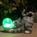 HUYIENO Patung Taman Suria Luaran Lampu Hiasan Kucing Hiasan Taman Kalis Air dengan Lampu Bola Solar Retak  Pemindahan Rumah untuk Halaman, Teras, Rumput. 