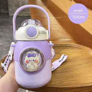 【GIFT TOWN】Kids Thermos Bottle Cute Water Bottle Kawaii Straw 700ml Stainless Large Capacity Cartoon Girl Kettle Student Cup for Children