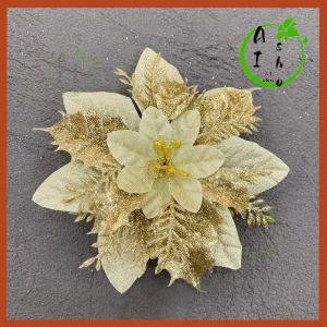 【Ready Stock】5PCS-Glitter Christmas Flowers 5.5 Inch Christmas Poinsettia Flowers Decorations Artificial Christmas Flowers for Christmas Tree Christmas New Year Wreath Wedding Holiday Decoration(No sticks)