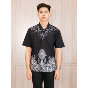 Swipe Up Kemeja Batik Pria Modern Lengan Pendek Widura Maroon