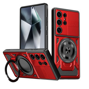 Carbon Fiber Spliced Armor Magnetic Stand Phone Case for Samsung S24 S25 Ultra Edge S23 Plus FE S22 A56 A55 A36 A35 A05 A05S Cap