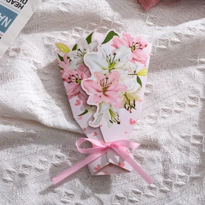 【THREE DAY DELIVERY】 3D Flower Bouquet Greeting Card Sunflower/Rose/Carnation/Lily Paper Craft Greeting Card Gift Card DIY Invitation Card Valentines Day