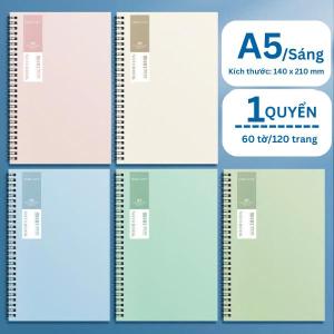 Sổ Tay/Tập Vở Lò Xo Kép A5/B5 Kim Đông 120 Trang Giấy Kẻ Ngang Chống Lóa Màu Pastel Notebook Gáy Xoắn Giấy Dày Dặn