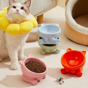 CUTE ELVES Cute Cat Bowl Ceramic Slanted Mouth Pet High Foot Bowl Pet Supplies Anti Tipping Pet Drinking Feeder Neck Protection