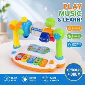 Electronic Musical Keyboard Piano Drum Set Light Up Sound Educational Toy Portable Home Play