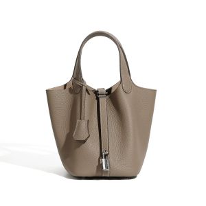 BeeGreen Women Genuine Leather Small Handbag Classic Bucket Bag Fashion Basket Commuter Bag with Silver Hardware
