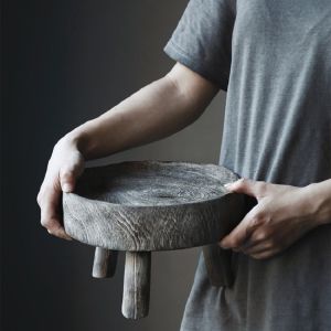 OMK Japanese retro creative literary wooden dessert fruit plate tray living room decoration