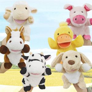 TRANQUIL HUT Movable Open Mouths Plush Animal Puppets Cow Duck Pig Dog Horse Sheep Stuffed Hand Doll Birthday Gift Soft Toddlers Kids