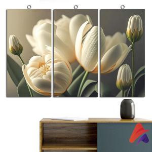 HIASAN DINDING SET BEAUTIFUL WHITE TULIP FLOWERS ISI 3 KAMAR DEKORASI RUMAH WALL DECOR PAJANGAN DINDING SATU SET BUNGA TULIP CANTIK