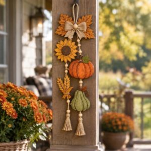 GAOSU Wooden Halloween Pumpkin Ornaments Maple Leaf DIY Fall Harvest Pendant Material Kit Home Decor 2D Flat Autumn Theme Decorations Kit Thanksgiving