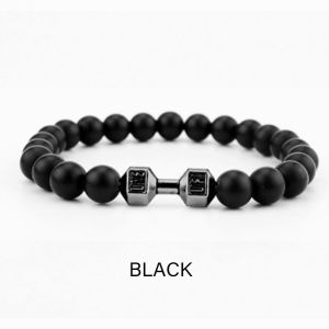 High Quality Men Beaded Bracelet Natural Black Lava Stone Dumbbell Charm Bracelets Energy Fitness Barbell Fashion Women Jewelry