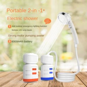 KJ57K ชาร์จใหม่ได้ ตั้งแคมป์อาบน้ำ พร้อมไฟฉุกเฉิน เอบีเอสเอบีเอส ปั๊มอาบน้ำแบบมือถือ แบบพกพาได้ ทนทานต่อการใช้งาน หัวฝักบัวไฟฟ้ากลางแจ้ง สำหรับตั้งแคมป์เดินป่า