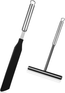 Crepe Spreader and Spatula Kit 2PCS Crepe Pan Maker Stainless Steel T-Shaped Batter Spreader Spatula Cake Turner Pancake Tool Set Kitchen Utensils