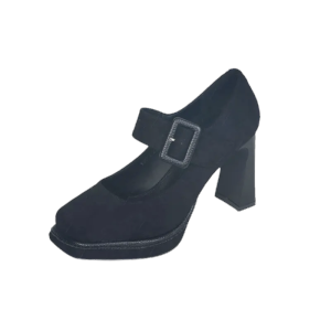 French Retro Solid Color Single Shoes Womens Autumn New Suede Square Toe Buckle Platform Block Heel Fashion High Heels