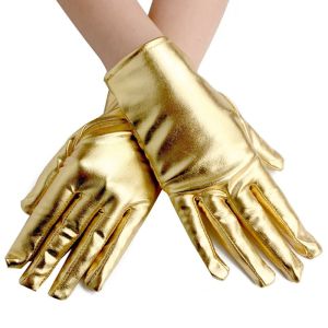 NOONOR Shiny Bright Leather Gloves Stage Performances Long/Short Etiquette Gloves Fashion Gold Silver Color Punk Mittens Halloween