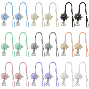 Floral Curtain Organizers With Pearls Accent 2 Pack Flexible Window Drapery Tiebacks Ropes For Home Living Room Decors