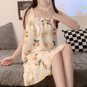 Caiyier ชุดนอนยาว ทรงหลวม พิมพ์ลายดอกไม้น่ารัก สไตล์เกาหลี แฟชั่นฤดูร้อน สําหรับผู้หญิง