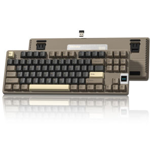 Womie qk87 TKL grey Brown qmk/thông qua tri-chế độ với màn hình OLED trao đổi nóng Bàn phím cơ chơi game RGB không dây Gasket gắn bàn phím