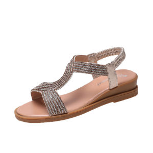 [Free Shipping] Summer New Roman Thick-Soled Wedge Heel Rhinestone Bohemian WomenS Sandals Student Casual Lightweight Beach Sandals For Women