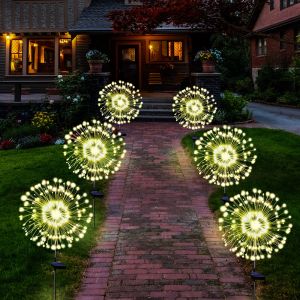Solar Firework Light Solar Christmas Light Outdoor Waterproof  8Mode Decoration Dandelion Light For Garden Holiday Wedding Party Decoration New year Garden