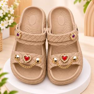 Women’s Cute Heart Design Double Strap Sandals Casual Lightweight Slip-On Comfort Slippers