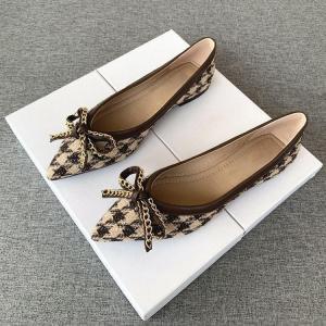 Pointed flat shoes for women 2024 new houndstooth bow ladies shoes comfortable and versatile soft sole four seasons shoes
