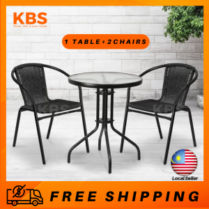 (FREE Shipping) KBS Aloha Garden Set / 1 table with 2 Chairs / Outdoor Furniture / Tea Set / Patio Chairs & Seating / Table: L60 x W60 x H70cm / Chair: L54 x W61 x H73cm