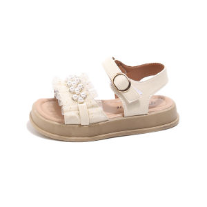 Girls Sandals 2025 Summer New Kids Fashion Ruffles Slingbacks Sweet Princess Beading Shoes Children Non-slip Dress Shoes I05183