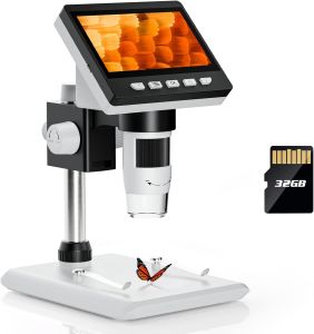 [🌷Local delivery🌷]TOMLOV LCD Digital Microscope4.3 inch FHD 1080P Portable Microscope 500X/1000X Magnification Camera Lens 2.0MP Video Recorder with 32GB Storage Card8 Adjustable LED Lights