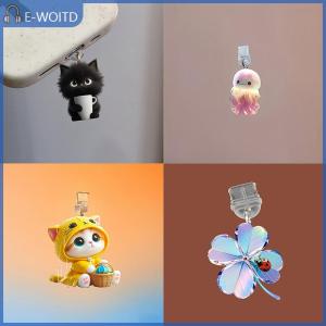 【E-WOITD】 ปลั๊กกันฝุ่นโทรศัพท์มือถือ pendan น่ารักแมวสุนัขแชมร็อกตกแต่งแขวนจี้สำหรับ iPhone Type-C พอร์ตชาร์จป้องกันฝุ่นปลั๊ก