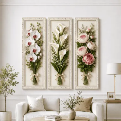 3 Pcs Hiasan Dinding Estetik 3D Mewah Gambar Bunga Ukuran 10x28cm