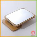 AW กระจกแต่งหน้า กระจกตั้งโต๊ะ พับและหมุนได้ มินิมอล 22x16cm ลายไม้ mirror. 