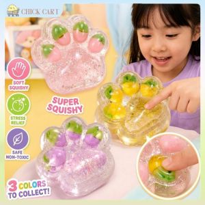 Cat Paw Squishy Toy Fruit Design TPR Squeeze Slow Rebound Glitter Stress Relief Fidget