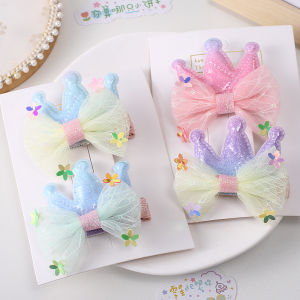 1 Pair Cute Cartoon Childrens Crown Hairpin Quicksand Princess Bangs Clip Baby Girl Love Cloth Duckbill Clips Hair Accessories