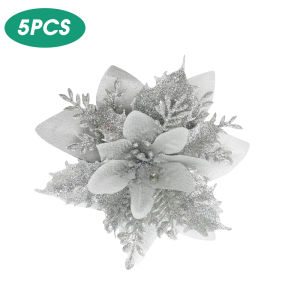 YESPERY 🎄Ready Stock🎄 5pcs/set Glitter Flower Christmas Garland Tree Decorations Xmas New Year Party Wedding Decoration