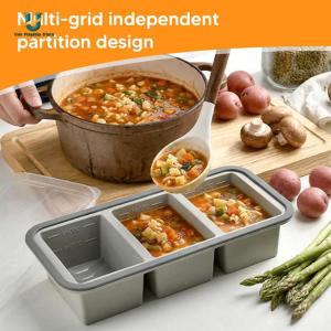 Durable Silicone Ice Cube Tray with Cover for Freezing Broth Sauces and Meal Prep Large Leakproof Food Storage Container